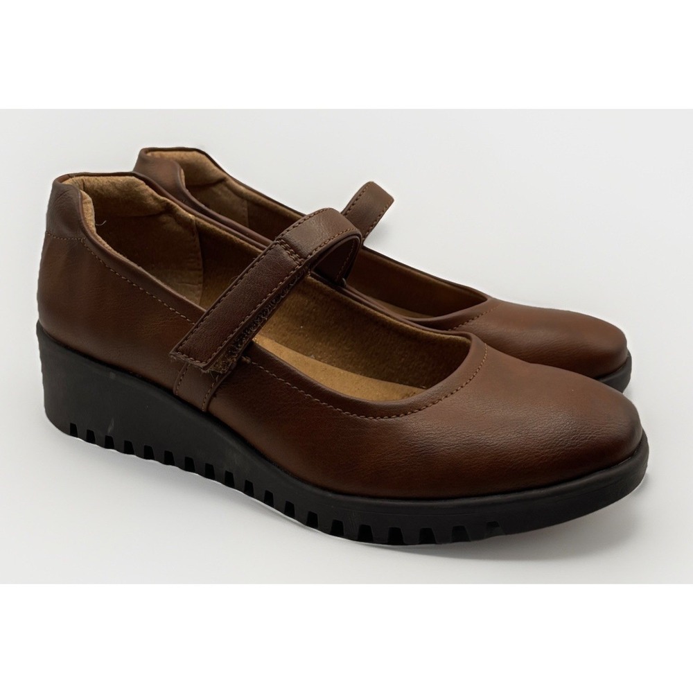 Euro Soft Dalilah Mary Jane Flats Women's Brown Leather Wedge Size‎ 6.5 M